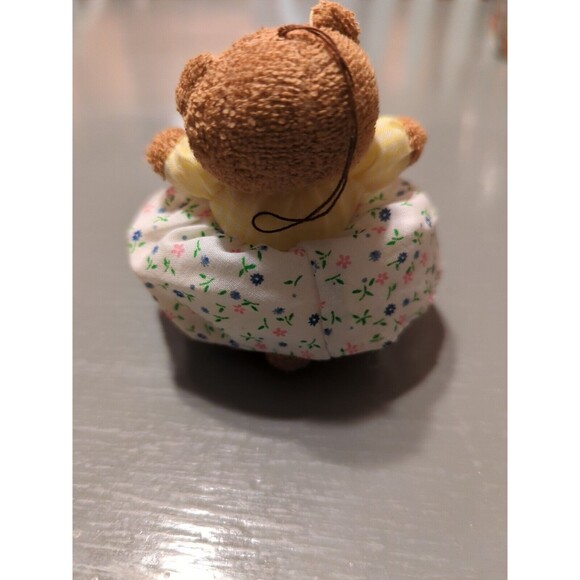 Russ Berrie Teddy Bear Plush Christmas Ornament Yellow Shirt Floral Dress - Picture 3 of 3